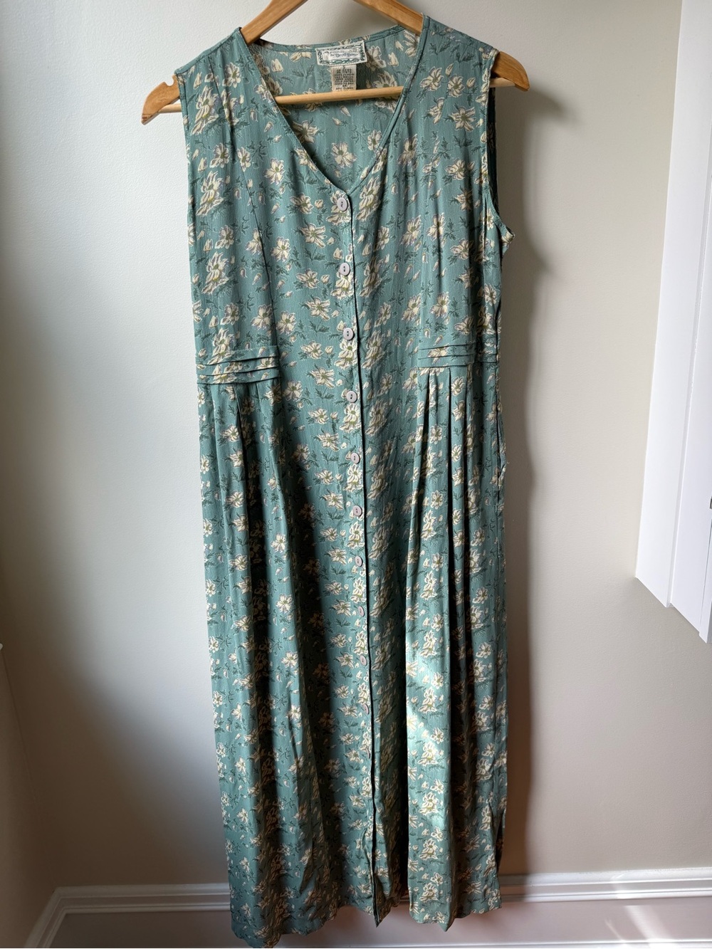 APRIL CORNELL Vintage Floral Maxi Dress 90s Cottagecore Prairie Romantic Green S